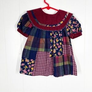 VINTAGE Piccolo Patchwork and Corduroy Trim Short Sleeve Dress 18M